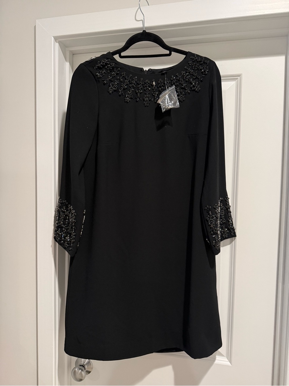 J. Crew Black Embellished Midi Shift Dress